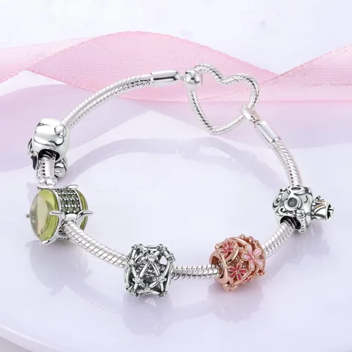 Vista 3 de Parmuz Charm Bracelet For Woman 925 Sterling Silver Basic heart clasp Iconic Moments Snake Chain Bracelet Gift for Teen Girls Men Mother Daughter
