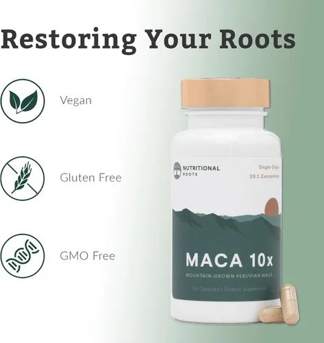 Vista 4 de Cápsulas orgánicas de raíz de maca para mujeres y hombres, extracto 10:1