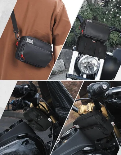 Vista 4 de KEMIMOTO Bolsa para manillar de motocicleta con cubierta impermeable, bolsa universal para bicicleta, bolsa de herramientas para manillar compatible