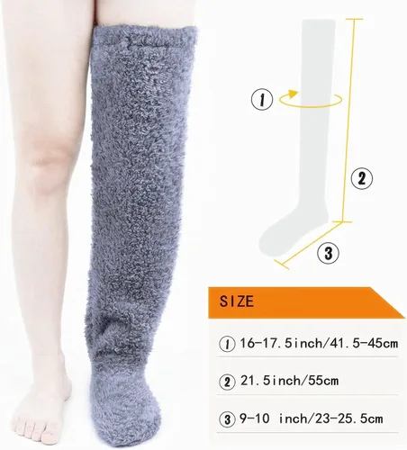 Vista 6 de Calcetines altos mullidos por encima de la rodilla, pantuflas de felpa, medias peludas de piernas largas, calcetines para dormir en casa de invierno