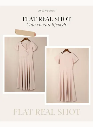 Vista 4 de Dokotoo Vestido de fiesta elegante con cuello en V para mujer, vestido de manga corta, vestido de patinadora, vestidos de invitados de boda