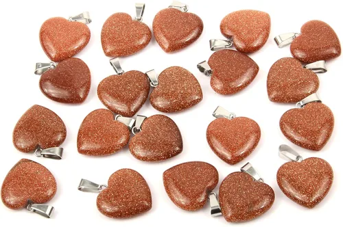 Vista 12 de LE SKY 20 piezas de dijes de piedra natural en forma de corazón, dijes de piedra curativa para hacer joyas