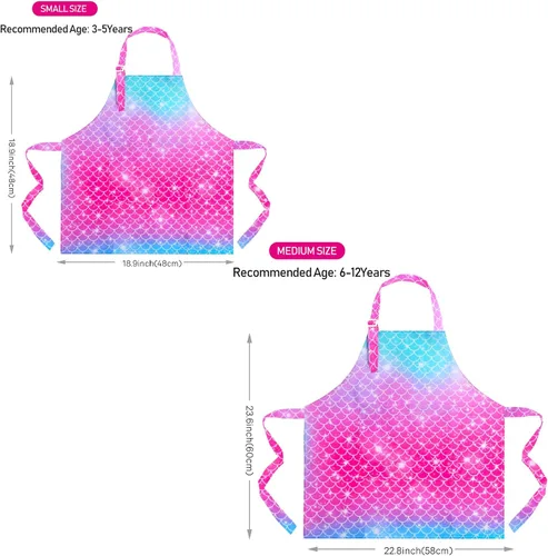 Vista 6 de Sylfairy Delantales para Niñas, Delantal de Unicornio Arcoíris con Bolsillos para Niños, Delantales de Chef de Cocina para Cocinar, Hornear, Pintar