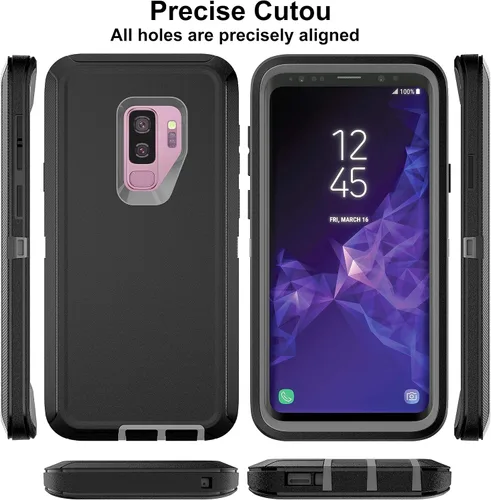 Vista 4 de Funda para Galaxy S9 Plus con protector de pantalla de TPU autorreparable [2 unidades], protección resistente 3 en 1 para Samsung S9 Plus Negro/Gris