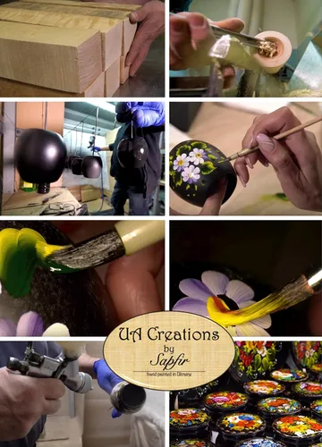 Vista 5 de UA Creations - Joyero redondo pequeño con flores sobre laca negra diseño floral