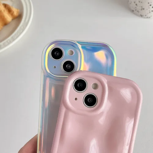 Vista 4 de Caseative Funda para iPhone 13, color negro Suavidad de la galjanoplastia de cromo del patrón de la burbuja del meteorito de la onda