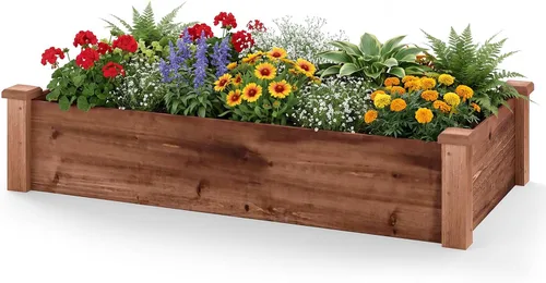 Vista 11 de Conjunto de cama de jardín elevada de madera Giantex, caja de plantación rectangular para verduras, frutas, flores, hierbas, cama de plantación
