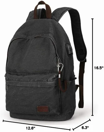 Vista 5 de Mochila de lona Muzee para hombres y mujeres con compartimento para laptop Negro