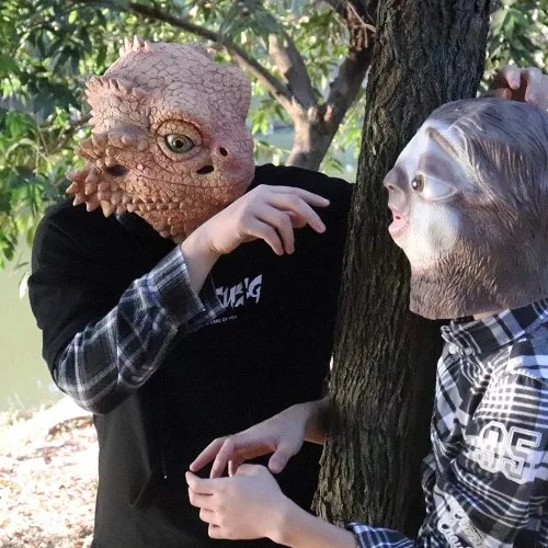 Vista 7 de MOKRY PARTY Máscara de lagarto espinoso del desierto, máscara de cabeza de animal, disfraz de Halloween para adultos