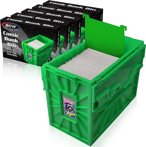 Vista 9 de BCW Recipiente corto para cómics Capacidad para 150 cómics Almacenamiento de plástico apilable Organizador sin ácido Verde, individual