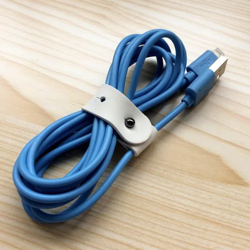 Vista 7 de Uonlytech 6 piezas de cuero enrollador de hebilla de cables de PC, soporte de cable de escritorio, soporte de cable de datos, suministros de línea