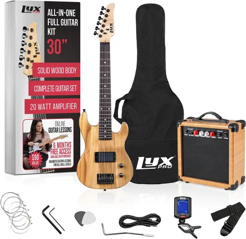Vista 9 de LyxPro Guitarra eléctrica de 30 pulgadas y kit de iniciación para niños con guitarra para principiantes de tamaño 3/4, amplificador, seis cuerdas