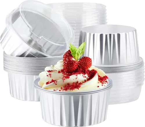 Vista 46 de EUSOAR Forros para cupcakes para hornear, 50 forros para magdalenas de 5 onzas, moldes de papel de aluminio desechables, recipientes de postre