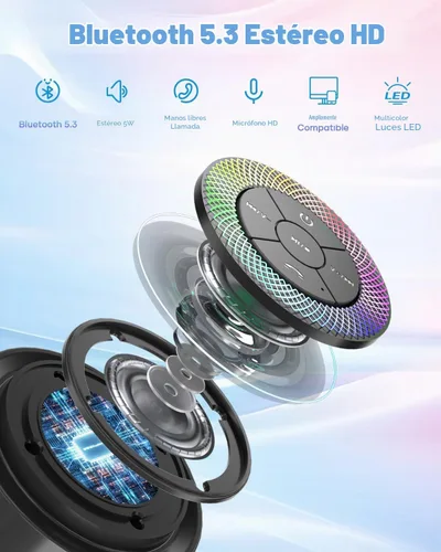 Vista 7 de Altavoz de ducha Bluetooth, IP67 impermeable altavoces portátiles con ventosa, espectáculo de luces, micrófono integrado, mini altavoz para baño