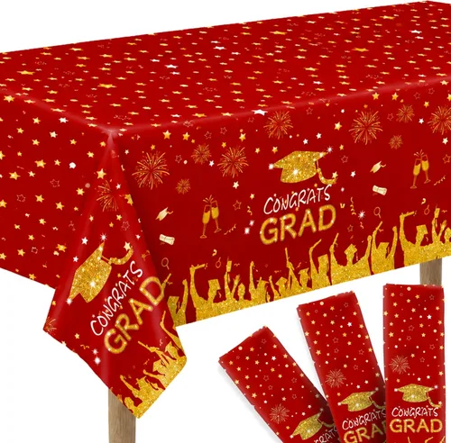 Vista 5 de Graduation Tablecloth, Graduation Decorations 2026, Pack of 3, 54 x 108 Inches, Plastic Graduation Table Decorations 2026, Disposable Rectangle Blue