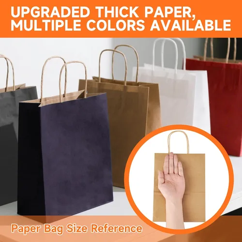 Vista 4 de METAPRINT Paquete de 100 bolsas de papel kraft azul medianas de 8 x 4.5 x 10.8 pulgadas con asas a granel, bolsas de regalo, compras de comestibles