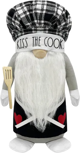 Vista 4 de Rae Dunn Gnomo de cocina – Decoración para el hogar – Escandinavo/sueco/nórdico Tomte Nisse Figura de felpa – 19 pulgadas elfo con barba adorno