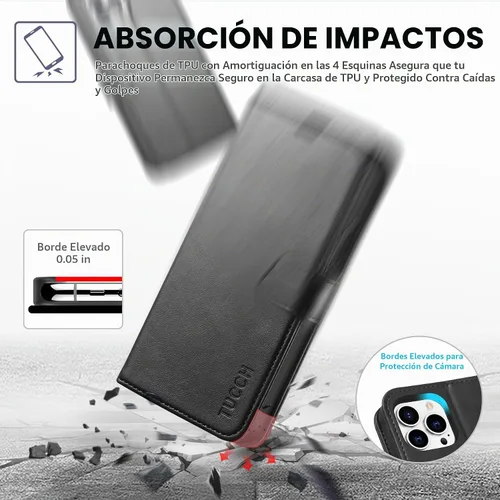 Vista 6 de TUCCH Funda tipo cartera para iPhone 13 Pro (6.1") 2021, 3 tarjeteros Negro