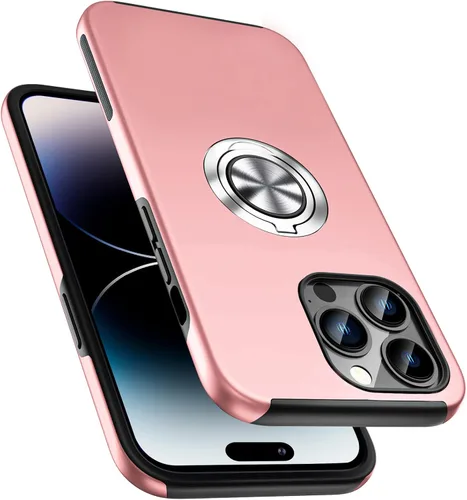 Vista 19 de Funda a prueba de golpes para iPhone 14 de 6.1 pulgadas, [anillo de dedo integrado] funda de teléfono de grado militar con soporte de metal Negro