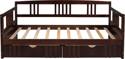 Vista 5 de Harper & Bright Designs Marco de sofá cama de tamaño individual con 2 cajones, sofá cama de madera para dormitorio, sala de estar, cama