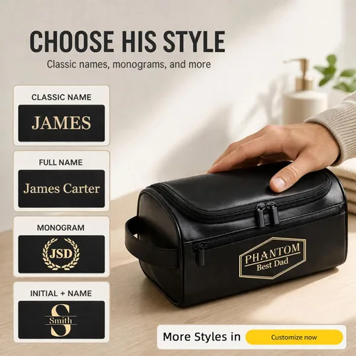 Vista 4 de Personalized Toiletry Bag for Men, Engraved Hanging Dopp Kit Negro