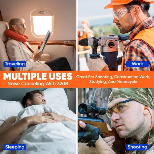 Vista 4 de 20 pares de tapones de espuma para los oídos con cable, protección suave y cómoda para los oídos, desechables envueltos individualmente