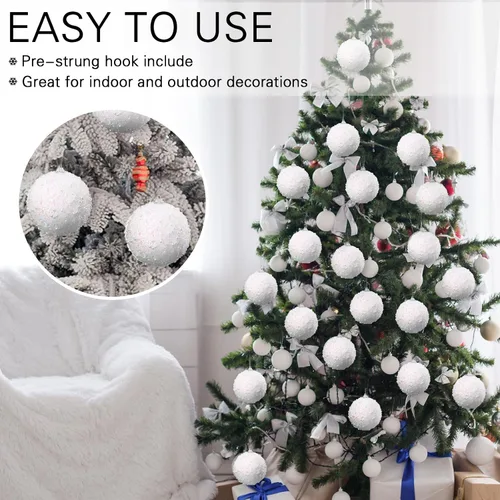 Vista 3 de Lyrow 24 piezas 3.15" Juego de adornos de bola de Navidad con purpurina, bola de espuma con lentejuelas colgante, decorativa, en masa, para árbol