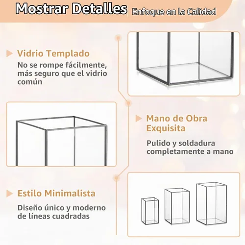 Vista 6 de NUPTIO Portavelas de Cristal Hurricane: 3 Piezas Linternas Negras Geométricas Portavelas de Velas de Pilar Linterna Decorativa Centro de Mesa