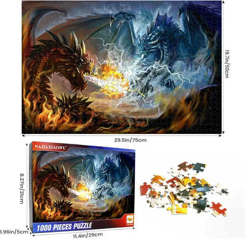 Vista 2 de Rompecabezas de 1000 piezas para adultos, rompecabezas de lucha de dragón de fuego y dragón eléctrico, juego para actividades en interiores, juego