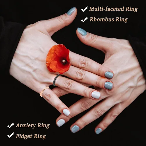 Vista 5 de Nanafast Anillos de ansiedad de acero de titanio de 0.118 pulgadas para mujeres y hombres, anillos multifacéticos para ansiedad, anillos giratorios