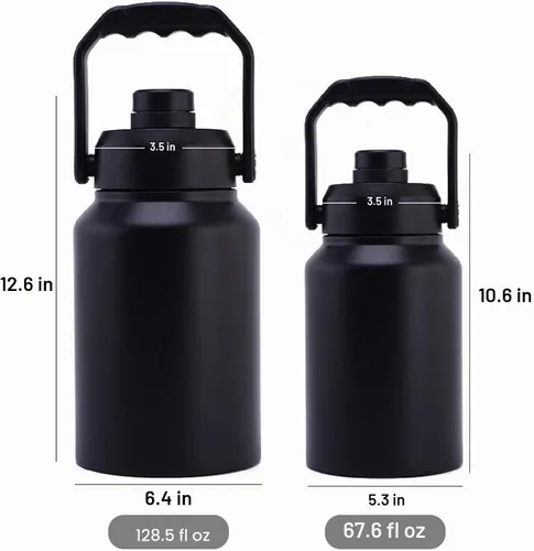 Vista 2 de Botella de agua aislada al vacío de boca ancha de 64 onzas, 128 onzas, con asa, cubo de hielo de acero inoxidable, taza de viaje, gran cantimplora