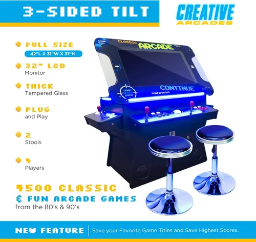Vista 4 de Creative Arcades - Máquina arcade de cóctel de grado comercial de tamaño completo con elevador 2 jugadores 3500 juegos Pantalla de elevación