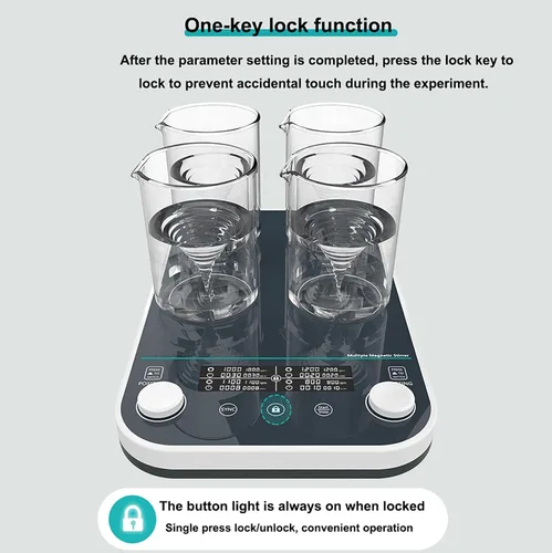 Vista 4 de Quadruple Magnetic Stirrer (4 * 1000ml),Synchronous/Asynchronous Control, Speed Regulation (50-1500rpm) + Timing (1min-24h)