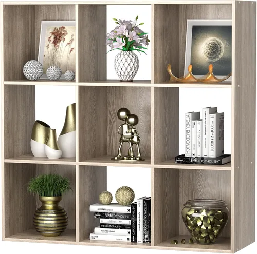 Vista 11 de Organizador de estantes de almacenamiento de 9 cubos, unidad de organización de estantería de madera, estantes de cubo para el hogar, oficina, Negro