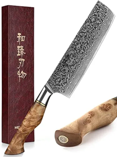 Vista 17 de HEZHEN Cuchillo utilitario de 5 pulgadas con filo de navaja - Acero de Damasco con patrón de rosa multifuncional VG10 cuchillo profesional