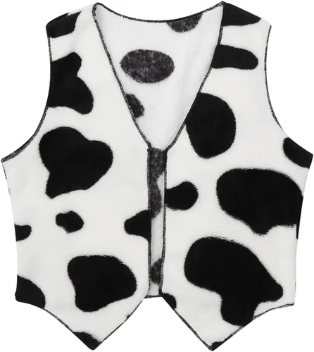 Vista 2 de Sywiyi Disfraz unisex de vaquera para niños, chaleco de franela suave con patrón de vaca, chaleco de juego de rol, vestido de fiesta
