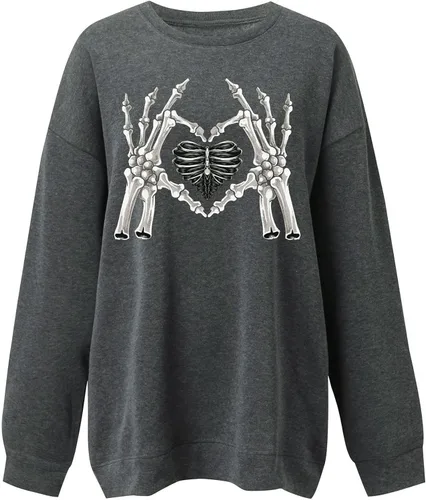 Vista 4 de UODSVP Disfraz de Halloween para mujer casual con estampado de moda manga larga cuello redondo sin botones