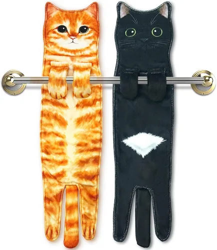 Vista 8 de PAT JUUMG - Toallas divertidas de mano con forma de gato para decoración de baño o cocina; toallas decorativas colgantes para la cara, súper