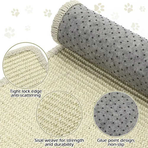 Vista 3 de Riakrum Almohadilla para arañazos para gatos, paquete de 2 alfombrillas de sisal de 32 x 16 pulgadas, almohadilla de tela natural para gatos, Beige