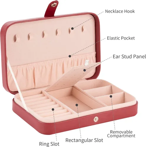 Vista 4 de Smileshe Joyero para mujeres y niñas estuche organizador de viaje pequeño de piel sintética cajas de almacenamiento portátiles para anillos aretes