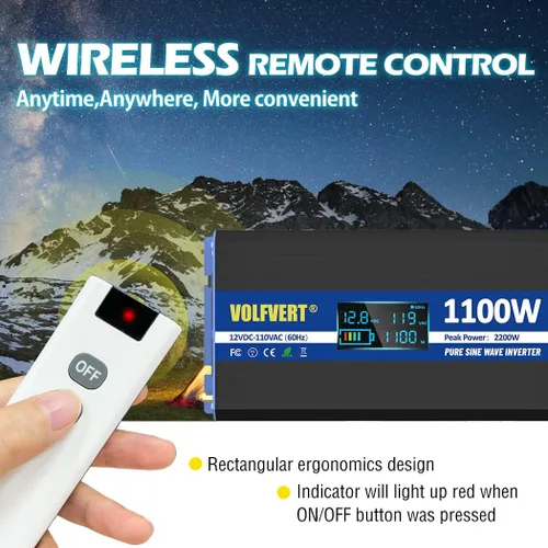 Vista 3 de Inversor de onda sinusoidal pura de 1100 vatios, convertidor de 12 V CC a 110 V 120 V CA con dos salidas de CA, puertos USB, puertos tipo C, control