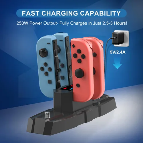 Vista 4 de Estación de carga para controlador de interruptor para Nintendo Switch y OLED, base de carga profesional para JoyCon/Pro/controlador PS5/Xbox