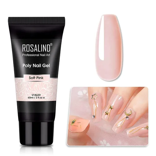 Vista 4 de ROSALIND Gel de uñas de poliéster rosa suave, gel de extensión de poliéster de 2.1 onzas líquidas para decoración de uñas, extensión engrosada