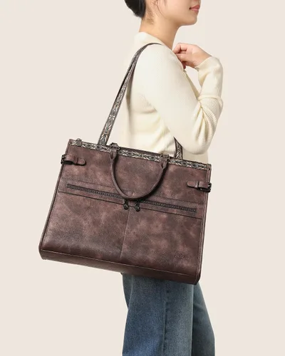 Vista 7 de FADEON Bolsos tipo bandolera y bolso para portátil para mujer Colección Marrón
