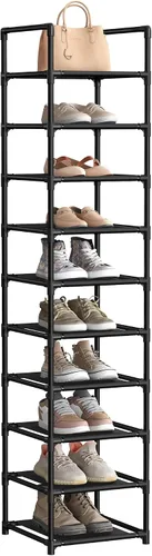 Vista 9 de SONGMICS Zapatero, estante de zapatos de 10 niveles, organizador de almacenamiento de zapatos, 11 x 17.7 x 68 pulgadas, marco de metal, estantes