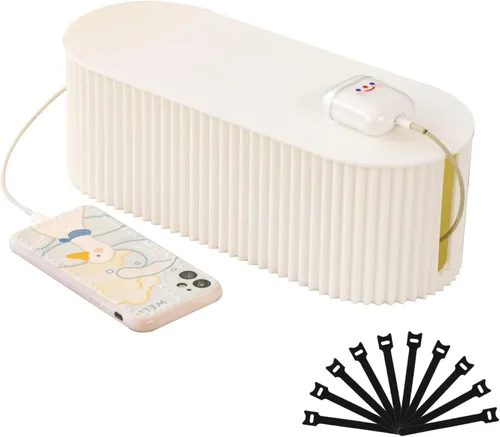 Vista 8 de FABROK Caja de organización de cables, caja organizadora de cables con 10 bridas para cables, almacenamiento de regleta de alimentación para ocultar