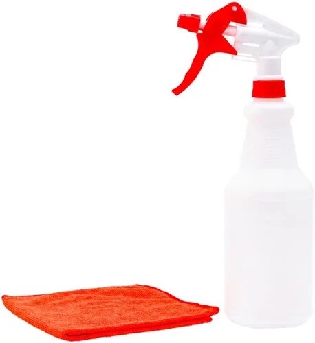 Vista 13 de RW Clean - Botellas de plástico de 25 onzas, juego de 4 botellas de spray vacías – boquillas ajustables, botella de limpieza de plástico multicolor