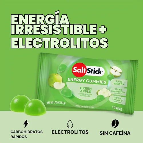 Vista 5 de SaltStick Energy Chews Green Apple Energy Gummies 10 bolsas/20 porciones