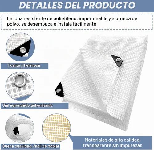 Vista 6 de STARPYNG - Lona transparente/blanca de 10 mil de 10 x 12 pies - Lona de malla transparente resistente - Lona impermeable, resistente a los rayos UV