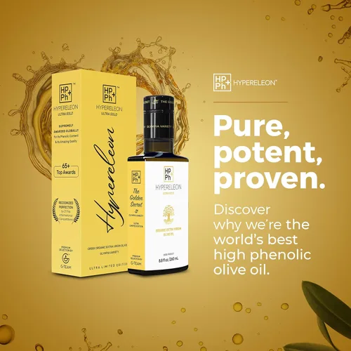 Vista 9 de HYPERELEON ULTRA GOLD Premium, orgánico, sumamente rico en polifenoles, aceite de oliva virgen extra griego 100% puro y natural Bio y sin